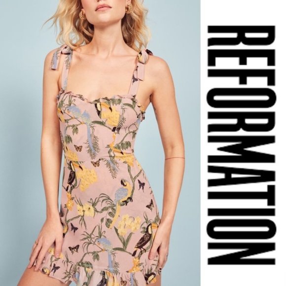 SOLD REFORMATION Christine Mini Dress Conga Floral - Picture 2 of 9